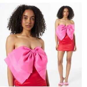 Amy Lynn Red Pink Oscar Oversized Bow Stretch-Satin Mini Dress Sz M